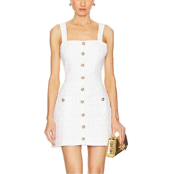 Amanda Uprichard Archie Mini Dress Kerrigan White Tweed Gold Buttons Revolve XS - Picture 1 of 11